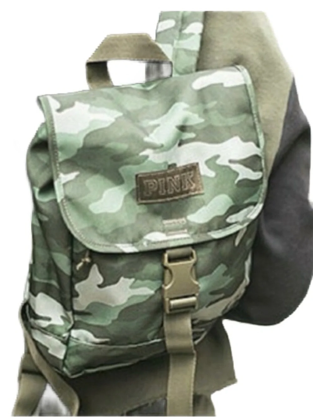 PINK Victoria Secret Green Camo Backpack 10.5” High